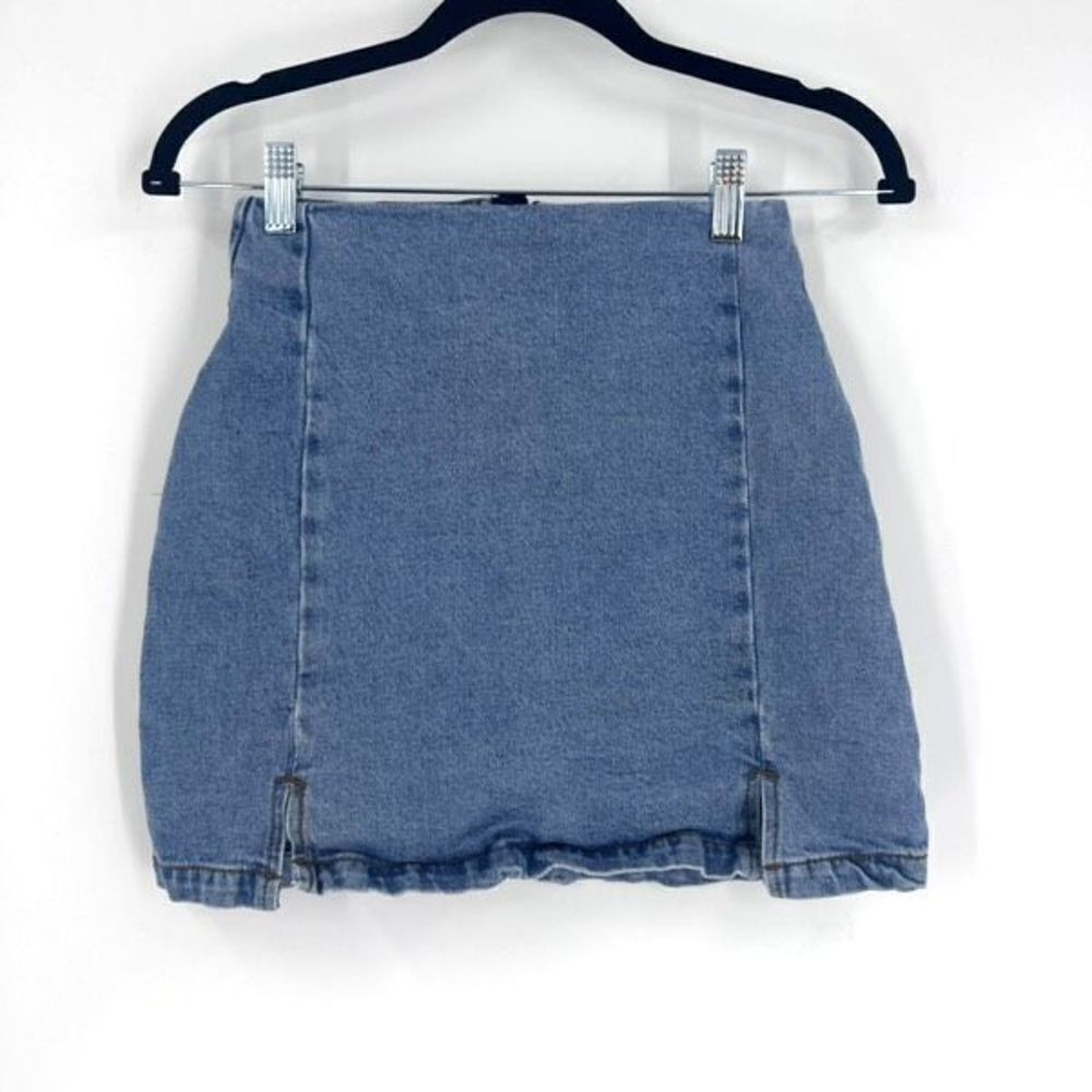 J. Galt Women's Cotton Blend Stretch Denim Mini Skirt‎ Light Blue Size Small